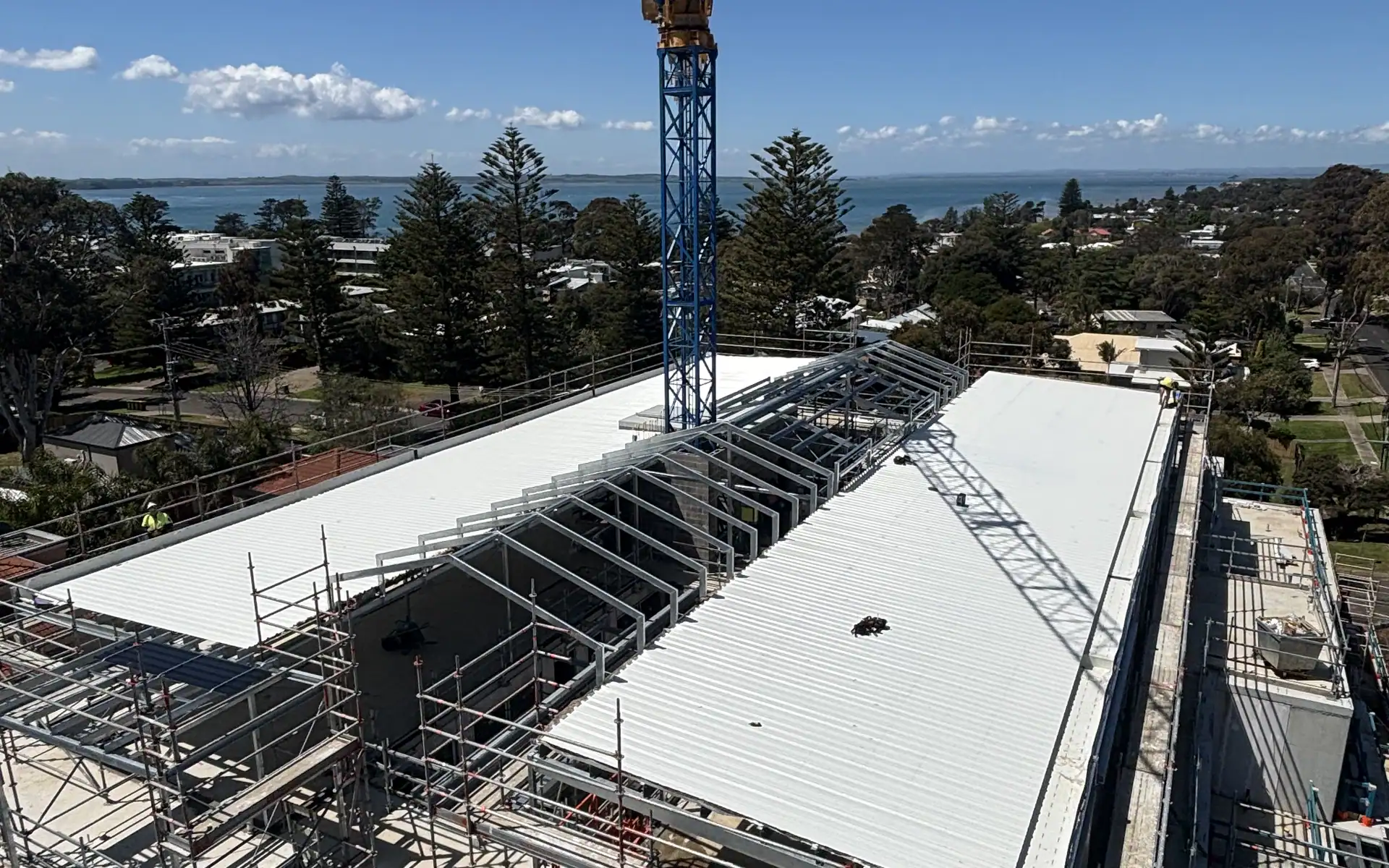 Commercial roof under maintenance inspection